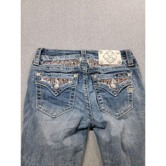 Miss Me Womens Jeans 27 28x32 Boot Rhinestone Embroidered Stretch Blue Low  Rise - Picture 1 of 15